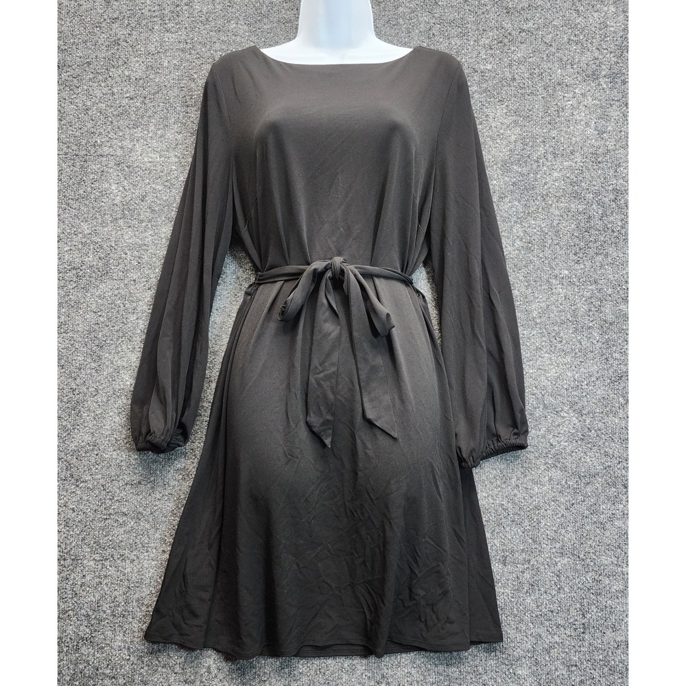 Tommy Bahama Women Belted Long Sleeve A-Line Mini Dress Black Stretch Size Large